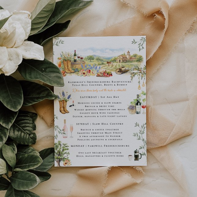 Convite Fredericksburg TX Bachelorette Weekend Itinerary (Criador carregado)