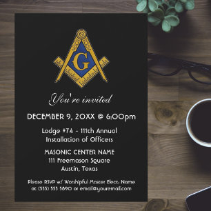 Convite Freemason Masonry Black Square e Compass