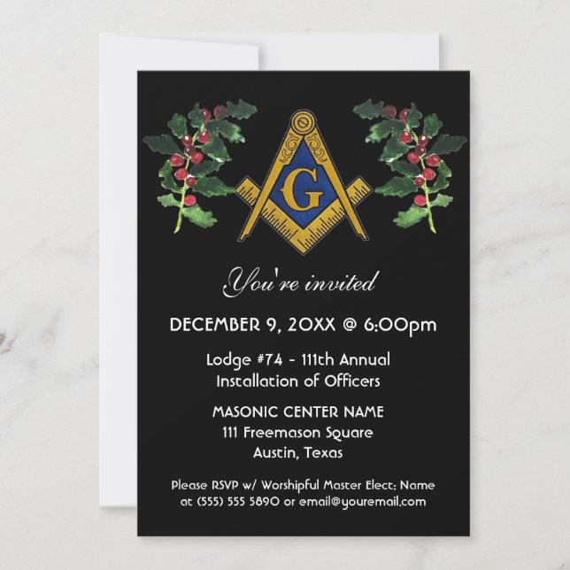 Convite Freemason Masonry Black Square Natal (Frente)