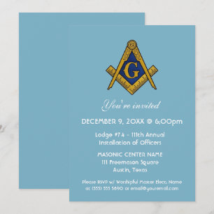 Convite Freemason Masonry Blue Square e Compass