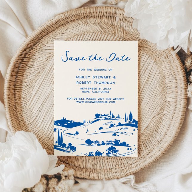 Convite French Blue Pastoral Countryside Save the Date (Criador carregado)