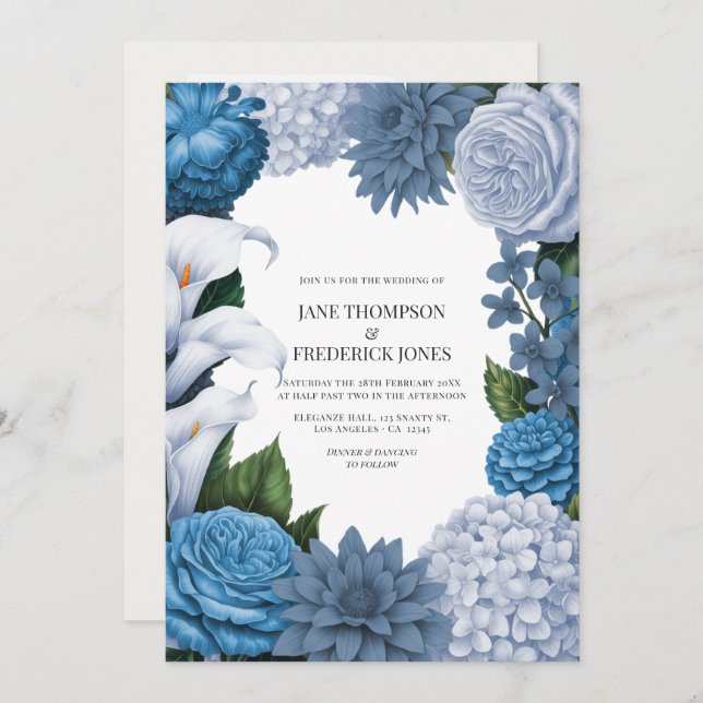 Convite French Blue, Storm Slate & Petal Fog Wedding (Frente/Verso)