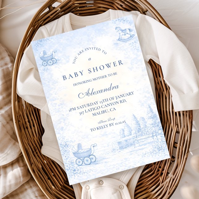 Convite French Blue Toile Baby Shower (Criador carregado)