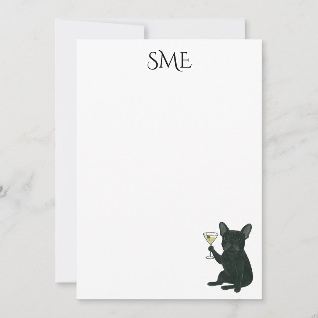 Convite French Bulldog Dirty Martini Monogram Stationery (Frente)
