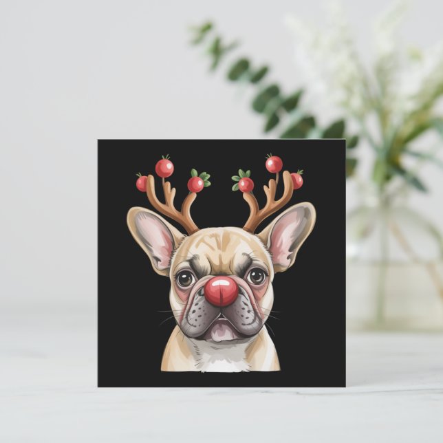 Convite French Bulldog Reindeer Dog Lover Christmas Xmas (Em pé/Frente)