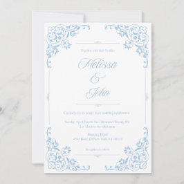Convite French Country Blue Filigree Wedding invitation