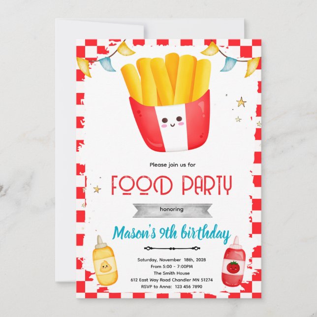 Convite French Fries Birthday party Invitation (Frente)
