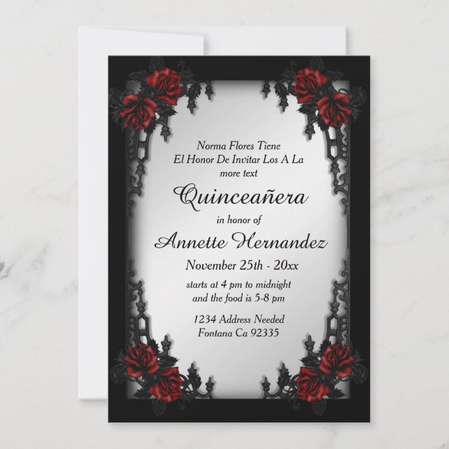 Convite French Quarter Goth Prata Quinceañera  (Frente)