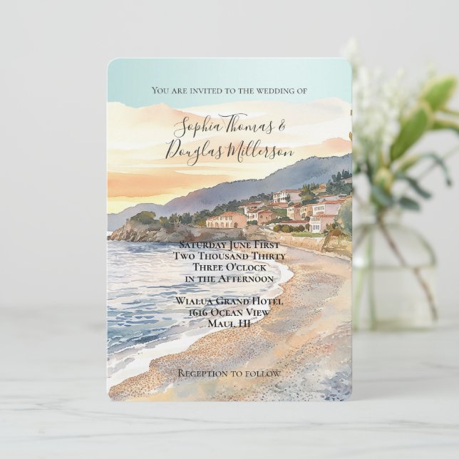 Convite French Riviera Beach Coastal Wedding (Em pé/Frente)