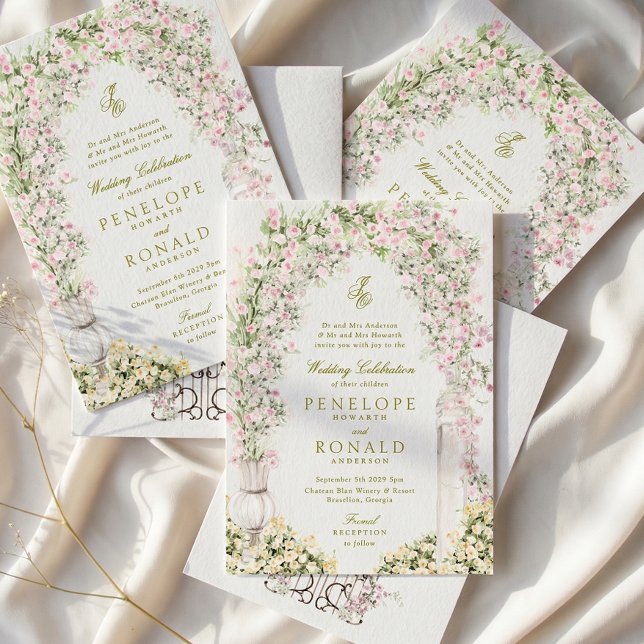 Convite french romantic garden arch monogram royal wedding (Criador carregado)