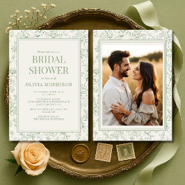 Convite French Sage Green Ivory Photo Bridal Shower