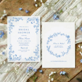 Convite French Toile Chinoiserie Blue White Bridal Shower