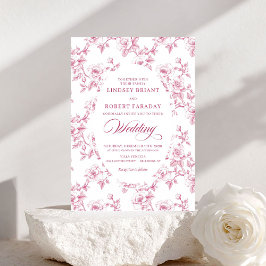 Convite French Toile de Jouy Roses Dusty Pink Wedding 