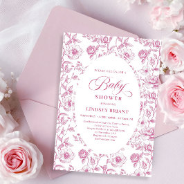Convite French Toile Roses Dusty Pink Baby Shower Invite