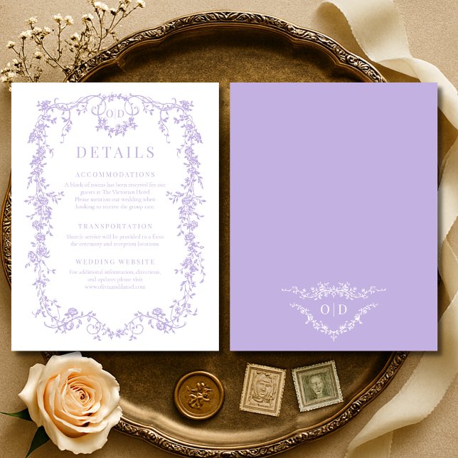 Convite French Victorian Purple Lilac Wedding Details (Criador carregado)