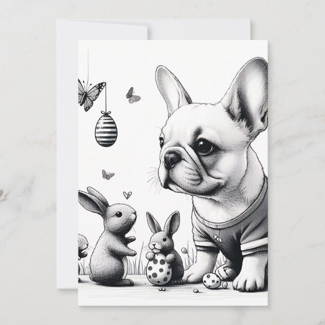 Convite Frenchie e bunnies (Frente)