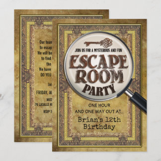 Convite Frente e Verso para Festa de Escape Room