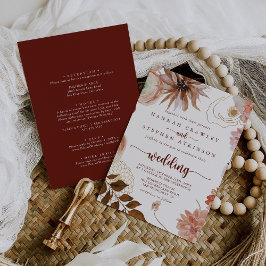 Convite Frente Floral Colorida e Dourada Russa Casamento