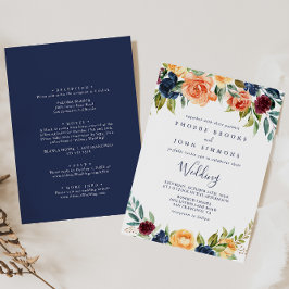 Convite Frente Floral Elegante Multicolor E Casamento Tras