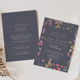 Convite Frente Floral Selvagem Clássica Azul e Casamento T