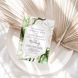 Convite Frente Tropical Verde e Casamento Trópico Dourado 