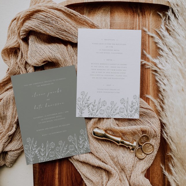 Convite Frente Verde e Casamento Traseiro de Flor Selvagem (Criador carregado)