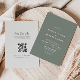 Convite Frente Verde Elegante e Casamento Traseiro