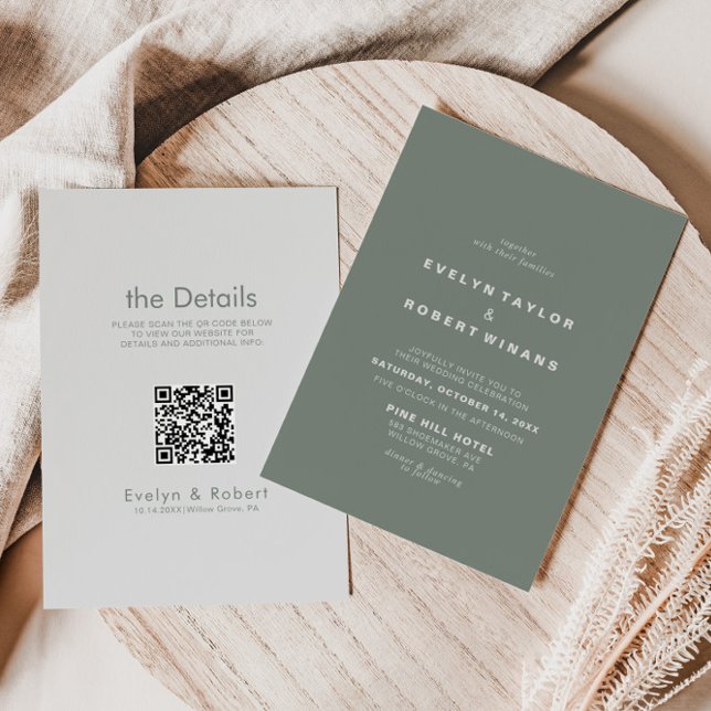 Convite Frente Verde Elegante e Casamento Traseiro (Criador carregado)