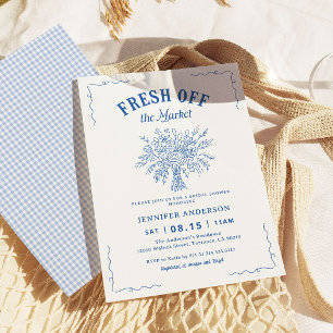 Convite Fresca do Jardim de Mercado Azul Chá de Noiva 