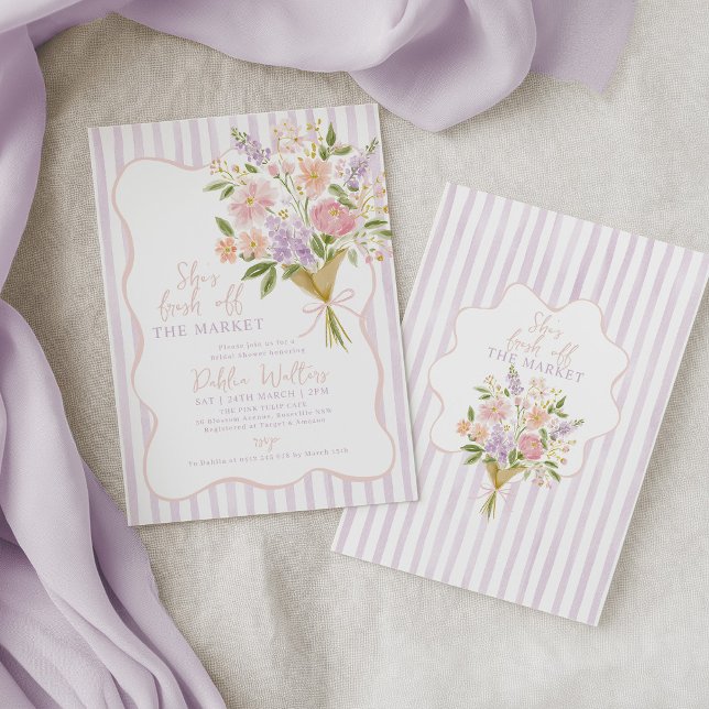 Convite Fresca do Mercado Chuveiro de Noiva Flor Roxa (Fresh off the market! Purple floral bridal shower invitation)