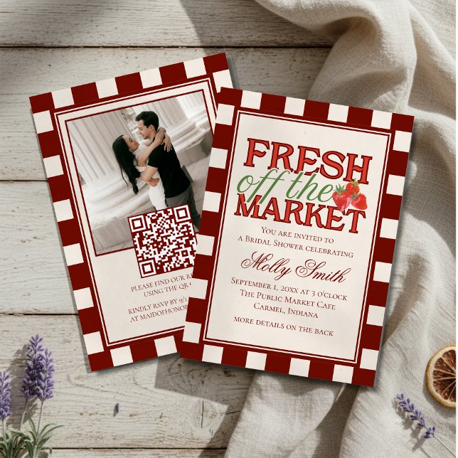 Convite Fresca Recém-saída do Mercado Xadrez Chá de Noiva (Plan a farm-fresh bachelorette with this Fresh Off the Market Checkered Bridal Shower Invitation!)