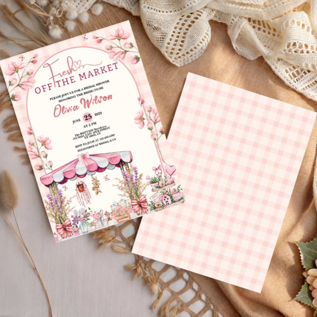 Convite Fresco da estética do Chá de panela do mercado (Fresh Off the Market Bridal Shower Floral Chic  pattern girly cute coquette for her blush pink chic )