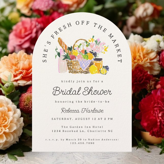 Convite Fresco Do Chá de panela De Mercado Dos Agricultore (Modern fresh off the market bridal shower invitation template with farmers market theme)
