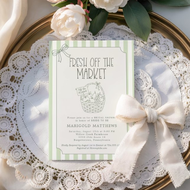 Convite Fresco do Mercado Faixa Verde Mercado de Produtore (Fresh off the Market Doodle Bridal Shwoer Invitation.)