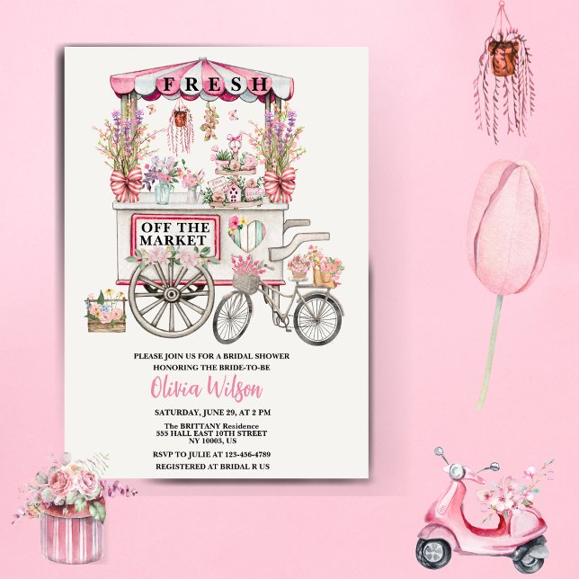 Convite Fresh Off the Market Bridal Shower Floral Chic Inv (Fresh Off the Market Bridal Shower Floral Chic  pattern girly cute coquette for her blush pink chic )