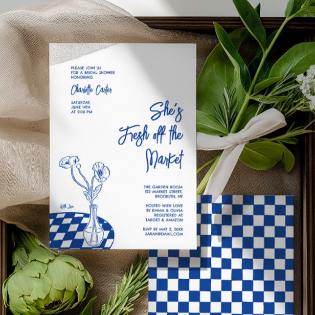 Convite Fresh Off The Market Bridal Shower Hand Drawn (Fresh Off The Market Bridal Shower Hand Drawn Invitation)