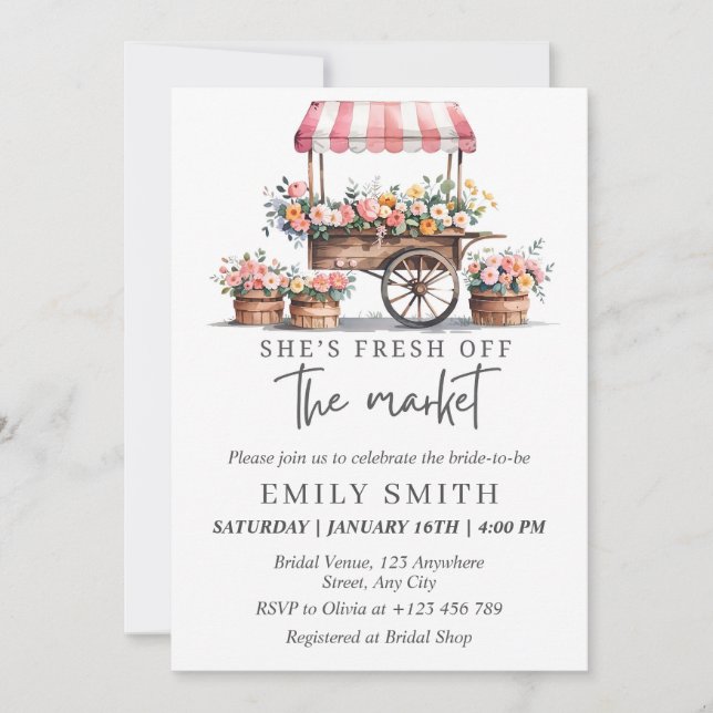 Convite Fresh Off The Market Bridal Shower Invitation Temp (Frente)