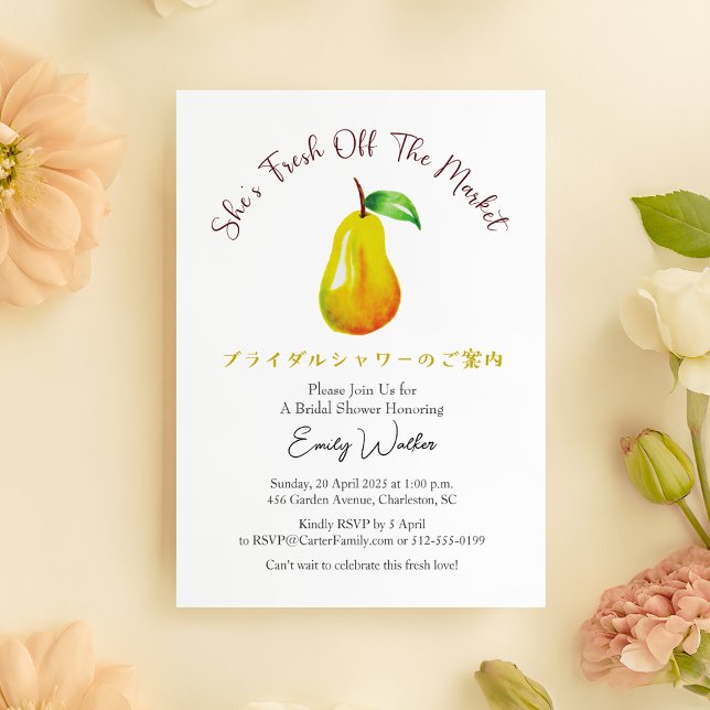 Convite Fresh Off the Market Bridal Shower Pear Rustic (Criador carregado)
