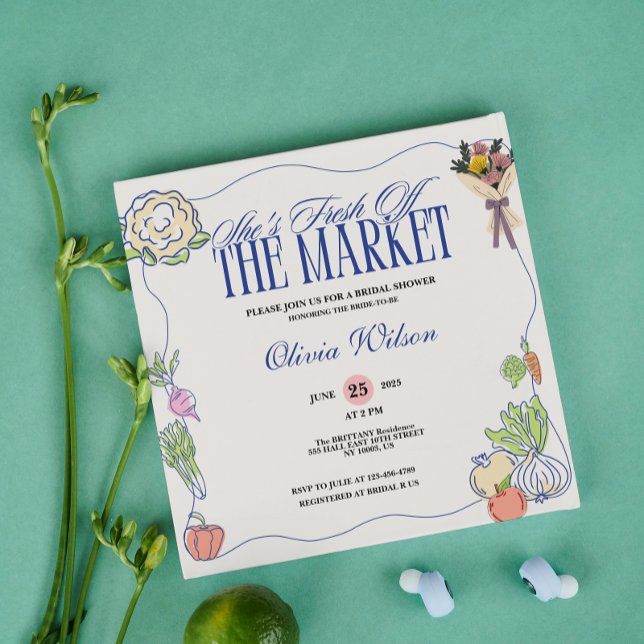 Convite Fresh Off the Market Bridal Shower Whimsical Drawn (Fresh Off the Market Bridal Shower Whimsical Drawn Invitation)