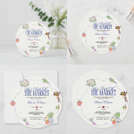 Convite Fresh Off the Market Bridal Shower Whimsical Drawn