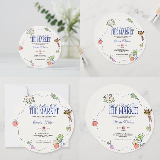 Convite Fresh Off the Market Bridal Shower Whimsical Drawn (Fresh Off the Market Bridal Shower Whimsical Drawn Invitation)