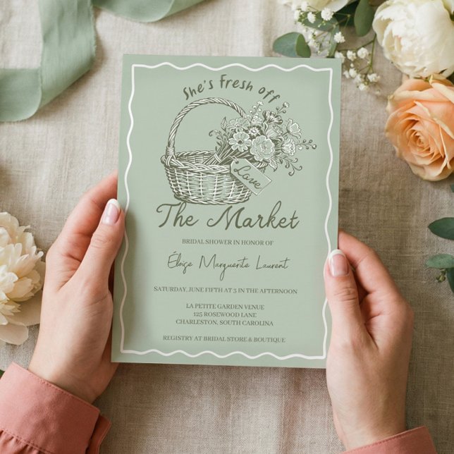 Convite Fresh Off The Market Floral Basket Bridal Shower (Fresh Off The Market Floral Basket Bridal Shower Invitation)