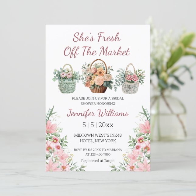 Convite fresh off the market floral bridal shower stylish (Em pé/Frente)