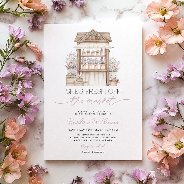 Convite Fresh off the Market Flower Market Bridal Shower  (She's fresh off the market | Bridal Shower Invitation | Flower Cart)