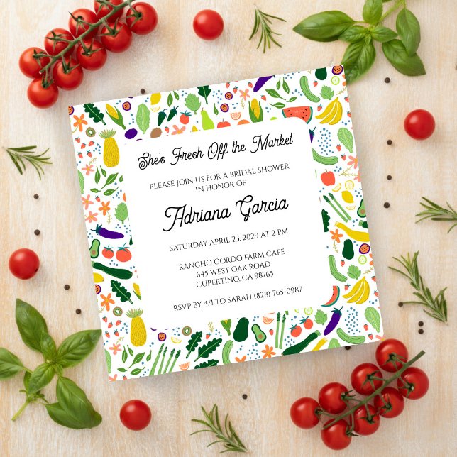 Convite FRESH OFF THE MARKET Fruits & Veggies Cute CUSTOM  (FRESH OFF THE MARKET Fruits & Veggies Cute CUSTOM Bridal Shower Invitation
)