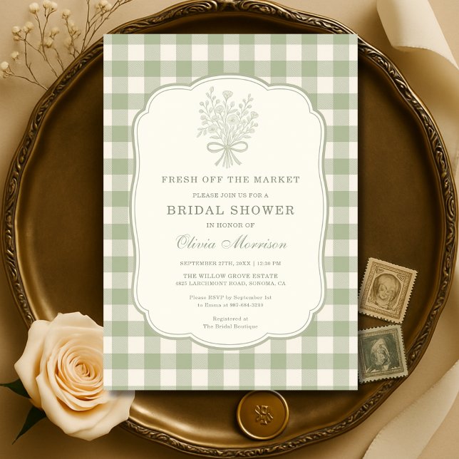 Convite Fresh Off the Market Gingham Bridal Shower (Criador carregado)