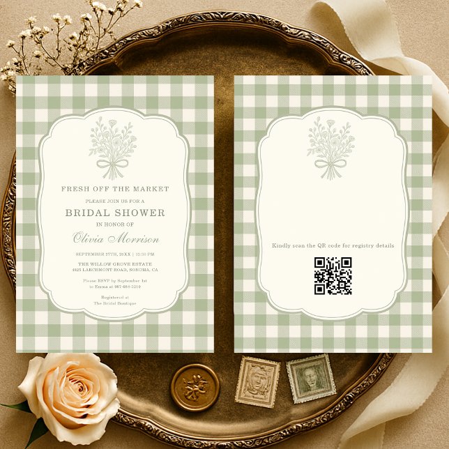 Convite Fresh Off the Market Gingham QR Code (Criador carregado)