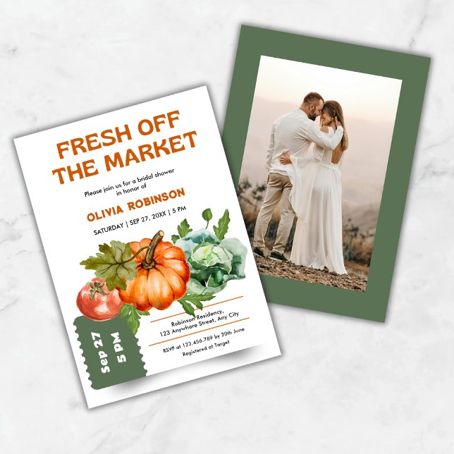 Convite Fresh Off the Market Photo Bridal Shower  (Farmers Market Fresh Off the Market Photo Bridal Shower Invitation )