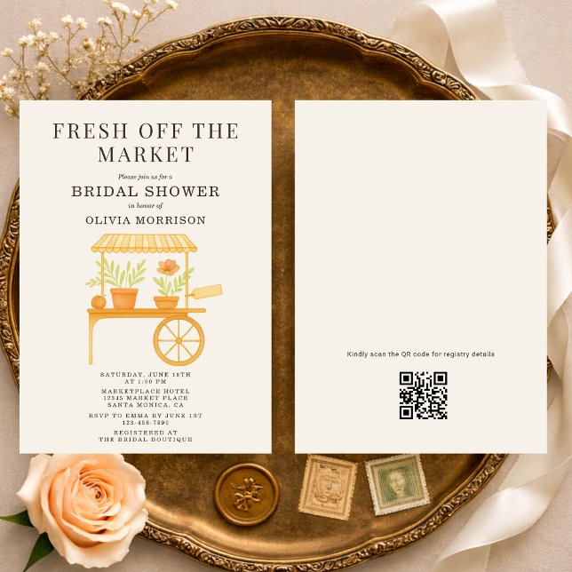 Convite Fresh Off the Market QR Code Bridal Shower (Criador carregado)