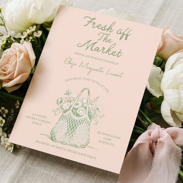 Convite Fresh Off The Market Sketch Floral Bridal Shower (Fresh Off The Market Sketch Floral Bridal Shower Invitation)